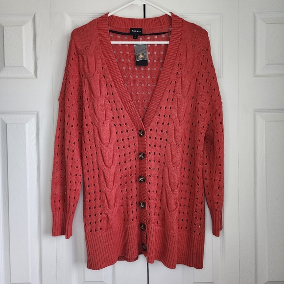 Torrid Cable Boyfriend Cardigan Sweater Baked Apple Sz 00 - Picture 2 of 13